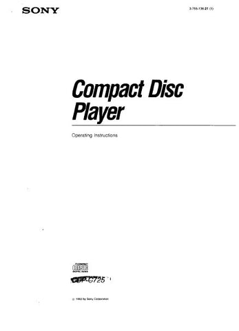 SONY CDP-C725 CD PLAYER OPERATING INSTRUCTIONS 29 PAGES EN2