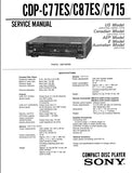 SONY CDP-C77ES CDP-C87ES CDP-C715 CD PLAYER SERVICE MANUAL INC BLK DIAG PCBS SCHEM DIAG AND PARTS LIST 38 PAGES ENG