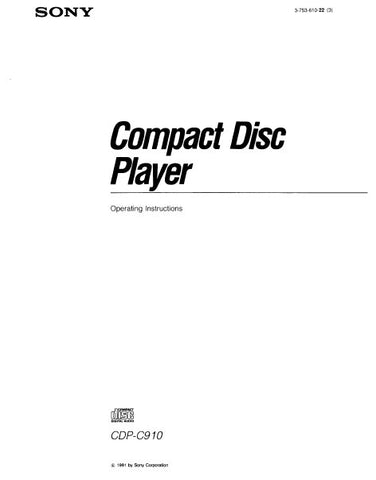 SONY CDP-C910 CD PLAYER OPERATING INSTRUCTIONS 26 PAGES ENG