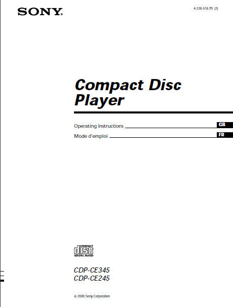 SONY CDP-CE245 CD-CE345 CD PLAYER OPERATING INSTRUCTIONS 40 PAGES ENG FRANC