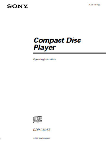 SONY CDP-CX355 CD PLAYER OPERATING INSTRUCTIONS 36 PAGES ENG