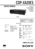 SONY CDP-XA20ES CD PLAYER SERVICE MANUAL INC BLK DIAG PCBS SCHEM DIAGS AND PARTS LIST 44 PAGES ENG