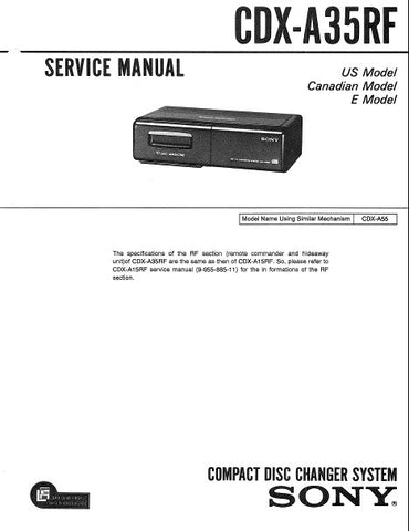 SONY CDX-A35RF CD CHANGER SYSTEM SERVICE MANUAL INC BLK DIAG PCBS SCHEM DIAG AND PARTS LIST 27 PAGES ENG