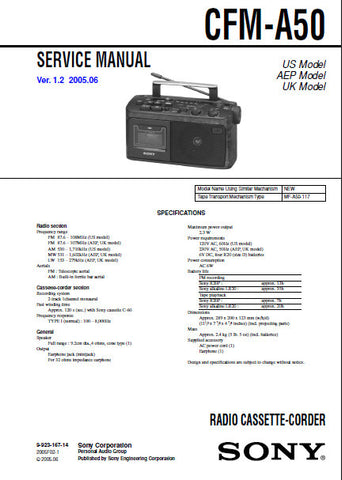SONY CFM-A50 RADIO CASSETTE-CORDER SERVICE MANUAL INC PCBS SCHEM DIAGS AND PARTS LIST 22 PAGES ENG