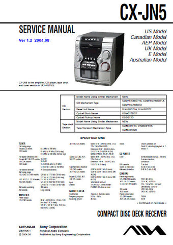 SONY CX-JN5 CD DECK RECEIVER SERVICE MANUAL INC BLK DIAGS PCBS SCHEM DIAGS AND PARTS LIST 76 PAGES ENG
