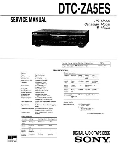 SONY DTC-ZA5ES DIGITAL AUDIO TAPE DECK SERVICE MANUAL INC BLK DIAGS PCBS SCHEM DIAGS AND PARTS LIST 67 PAGES ENG