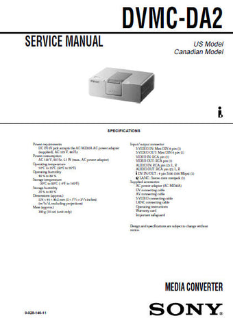 SONY DVMC-DA2 MEDIA CONVERTER SERVICE MANUAL INC BLK DIAGS PCBS SCHEM DIAGS AND PARTS LIST 40 PAGES ENG