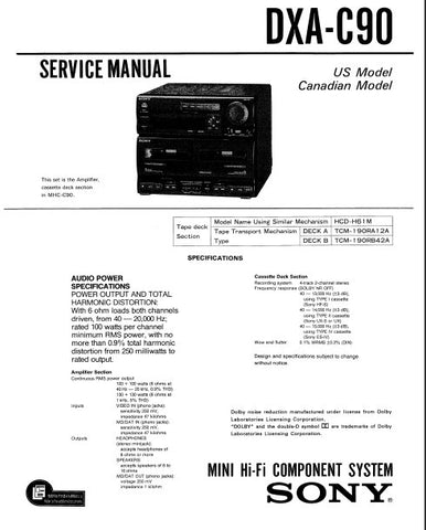 SONY DXA-C90 MINI HIFI COMPONENT SYSTEM SERVICE MANUAL INC BLK DIAG PCBS SCHEM DIAGS AND PARTS LIST 44 PAGES ENG