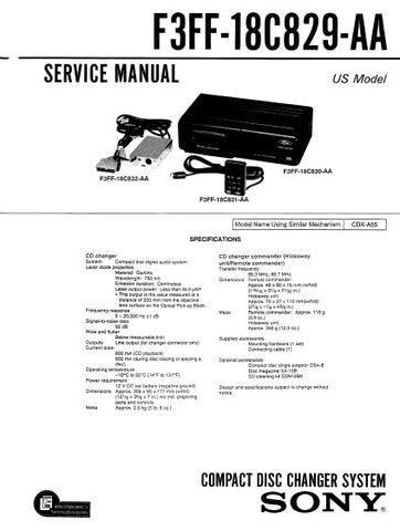 SONY F3FF-18C829-AA CD CHANGER SERVICE MANUAL INC BLK DIAG PCBS SCHEM DIAG AND PARTS LIST 26 PAGES ENG