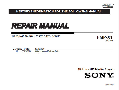 SONY FMP-X1 4K ULTRA HD MEDIA PLAYER SERVICE MANUAL INC PCBS SCHEM DIAGS AND PARTS LIST 51 PAGES ENG