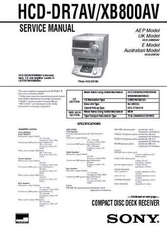 SONY HCD-DR7AV HCD-XB800AV CD DECK RECEIVER SERVICE MANUAL INC PCBS AND SCHEM DIAGS 23 PAGES ENG