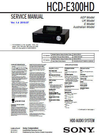 SONY HCD-E300HD HDD AUDIO SYSTEM SERVICE MANUAL INC BLK DIAGS PCBS SCHEM DIAGS AND PARTS LIST 94 PAGES ENG