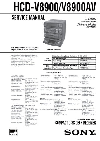 SONY HCD-V8900 HCD-V8900AV CD DECK RECEIVER SERVICE MANUAL INC PCBS AND SCHEM DIAGS 27 PAGES ENG