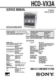 SONY HCD-VX3A MINI HIFI COMPONENT SYSTEM SERVICE MANUAL INC BLK DIAGS PCBS SCHEM DIAGS AND PARTS LIST 82 PAGES ENG