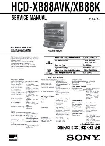 SONY HCD-XB88AVK HCD-XB88K CD DECK RECEIVER SERVICE MANUAL INC BLK DIAGS PCBS SCHEM DIAGS AND PARTS LIST 86 PAGES ENG