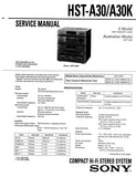SONY HST-A30 HST-A30K COMPACT HIFI STEREO SYSTEM SERVICE MANUAL INC BLK DIAG PCBS SCHEM DIAGS AND PARTS LIST 46 PAGES ENG