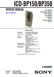 SONY ICD-BP150 ICD-BP350 IC RECORDER SERVICE MANUAL INC BLK DIAG PCBS SCHEM DIAGS AND PARTS LIST 30 PAGES ENG