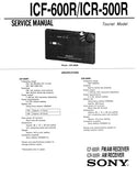 SONY ICF-5OOR AM RECEIVER ICF-600R FM AM RECEIVER SERVICE MANUAL INC PCBS SCHEM DIAGS AND PARTS LIST 12 PAGES ENG