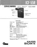 SONY ICF-55R FM AM RECEIVER SERVICE MANUAL INC PCBS SCHEM DIAG AND PARTS LIST 7 PAGES ENG