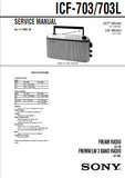 SONY ICF-703 FM AM RADIO ICF-703L FM MW LW 3 BAND RADIO SERVICE MANUAL INC PCBS SCHEM DIAG AND PARTS LIST 12 PAGES ENG