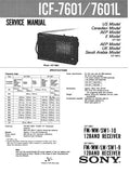 SONY ICF-7601 FM MW SW1-10 12 BAND RECEIVER ICF-7601L FM MW LW SW1-9 12 BAND RECEIVER SERVICE MANUAL INC BLK DIAG PCBS SCHEM DIAGS AND PARTS LIST 13 PAGES ENG