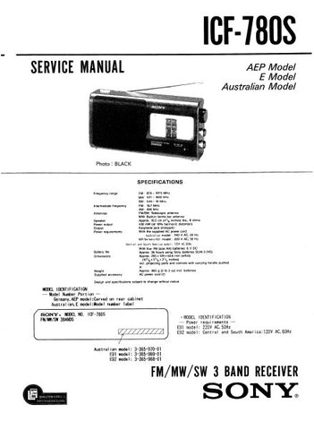 SONY ICF-780S FM MW SW 3 BAND RECEIVER RECEIVER SERVICE MANUAL INC PCBS SCHEM DIAG AND PARTS LIST 13 PAGES ENG
