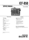 SONY ICF-B50 FM AM RADIO SERVICE MANUAL INC PCBS SCHEM DIAG AND PARTS LIST 14 PAGES ENG