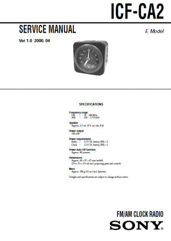 SONY ICF-CA2 FM AM CLOCK RADIO SERVICE MANUAL INC PCBS SCHEM DIAG AND PARTS LIST 12 PAGES ENG