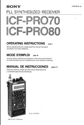 SONY ICF-PRO70 ICF-PRO80 PLL SYNTHESIZED RECEIVER OPERATING INSTRUCTIONS 39 PAGES ENG