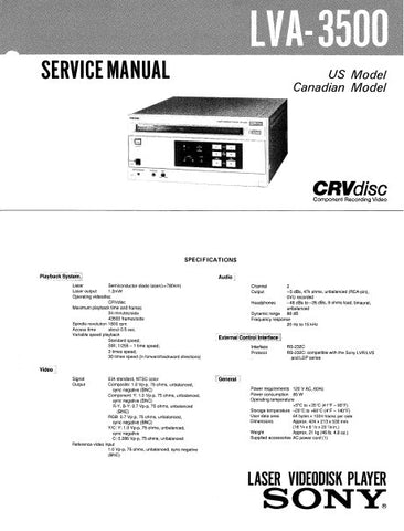 SONY LVA-3500 LASER VIDEODISC PLAYER SERVICE MANUAL INC BLK DIAGS PCBS SCHEM DIAGS AND PARTS LIST 227 PAGES ENG