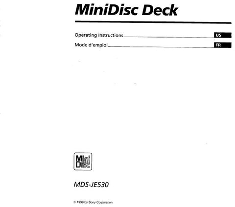 SONY MDS-JE530 MINIDISC DECK OPERATING INSTRUCTIONS BOOK 105 PAGES ENG FRANC