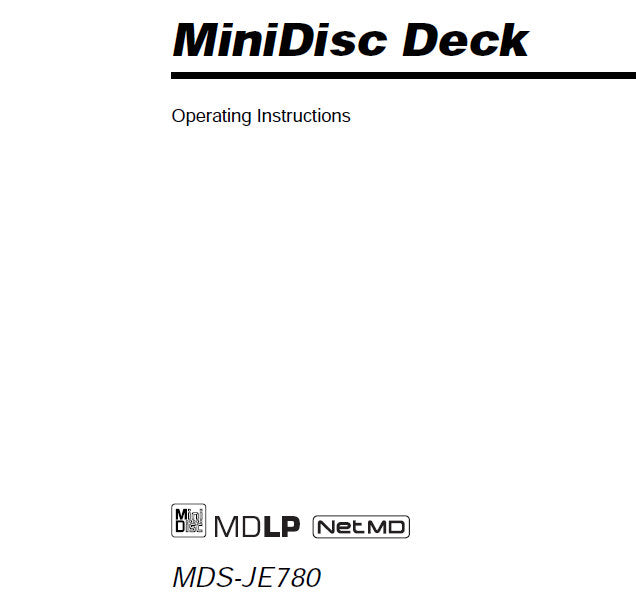 SONY MDS-JE780 MINIDISC DECK OPERATING INSTRUCTIONS BOOK 56 PAGES ENG