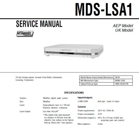 SONY MDS-LSA1 MINIDISC DECK SERVICE MANUAL BOOK 80 PAGES ENG