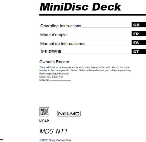 SONY MDS-NT1 MINIDISC DECK OPERATING INSTRUCTIONS BOOK 46 PAGES ENG