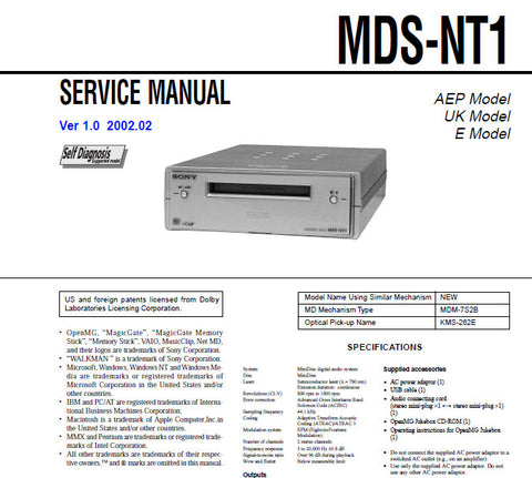 SONY MDS-NT1 MINIDISC DECK SERVICE MANUAL BOOK 70 PAGES ENG