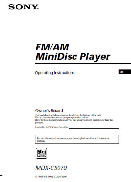 SONY MDX-C5970 FM AM MINIDISC PLAYER OPERATING INSTRUCTIONS 28 PAGES ENG