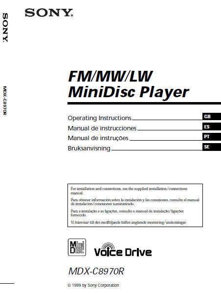 SONY MDX-C8970R FM MW LW MINIDISC PLAYER OPERATING INSTRUCTIONS MANUAL DE INSTRUCCIONES MANUAL DE INSTRUCOES BRUKSANVISNING  188 PAGES ENG ESP PORT SWED