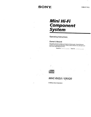 SONY MHC-GRX20 DHC-MDX10 MHC-RXD3 MINI HIFI COMPONENT SYSTEM OPERATING INSTRUCTIONS 127 PAGES ENG