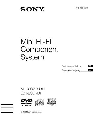 SONY MHC-GZR33Di LBT-LCD7FDi MINI HIFI COMPONENT SYSTEM BEDIENUNGSANLEITUNG GEBRUIKSAANWIJZING 295 PAGES DEUT NL