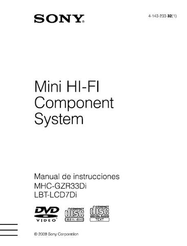 SONY MHC-GZR33Di LBT-LCD7FDi MINI HIFI COMPONENT SYSTEM MANUAL DE INSTRUCCIONES 147 PAGES ESP