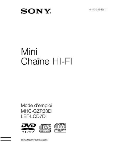 SONY MHC-GZR33Di LBT-LCD7FDi MINI CHAINE HIFI MODE D'EMPLOI 147 PAGES FRANC