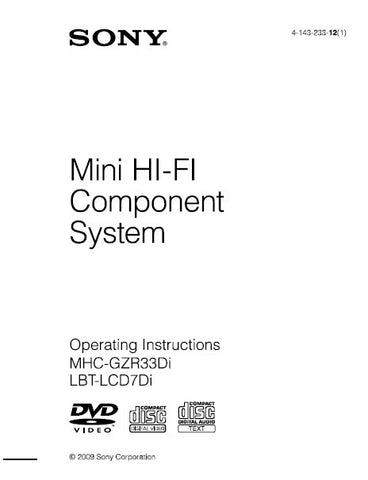 SONY MHC-GZR33Di LBT-LCD7FDi MINI HIFI COMPONENT SYSTEM OPERATING INSTRUCTIONS 147 PAGES ENG