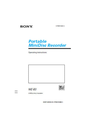 SONY MZ-B3 PORTABLE MINIDISC RECORDER OPERATING INSTRUCTIONS 44 PAGES ENG