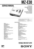 SONY MZ-E30 PORTABLE MINIDISC PLAYER SERVICE MANUAL INC BLK DIAG PCBS SCHEM DIAG AND PARTS LIST 22 PAGES ENG