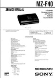 SONY MZ-F40 RADIO MINIDISC PLAYER SERVICE MANUAL INC BLK DIAG PCBS SCHEM DIAGS AND PARTS LIST 50 PAGES ENG
