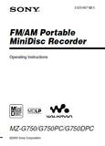 SONY MZ-G750 MZ-G750PC MZ-G750DPC FM AM PORTABLE MINIDISC RECORDER OPERATING INSTRUCTIONS 76 PAGES ENG
