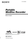 SONY MZ-N707 PORTABLE MINIDSIC RECORDER MODE D'EMPLOI 84 PAGES FRANC