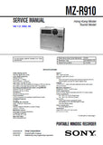 SONY MZ-R910 PORTABLE MINIDISC RECORDER SERVICE MANUAL INC BLK DIAGS PCBS SCHEM DIAGS AND PARTS LIST 76 PAGES ENG