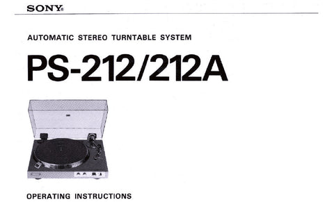 SONY PS-212 PS-212A AUTOMATIC STEREO TURNTABLE SYSTEM OPERATING INSTRUCTIONS 10 PAGES ENG