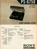 SONY PS-6750 STEREO TURNTABLE SYSTEM SERVICE MANUAL INC BLK DIAG PCBS SCHEM DIAG AND PARTS LIST 14 PAGES ENG